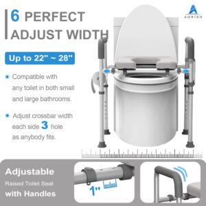 Agrish Raised Toilet Seat with Handles - Width and Height Adjustable Padded Toilet Seat Risers for Seniors, Bariatric, Handicap, Heavy Duty 350lbs Raised Toilet Seat, Fit Any Toilet