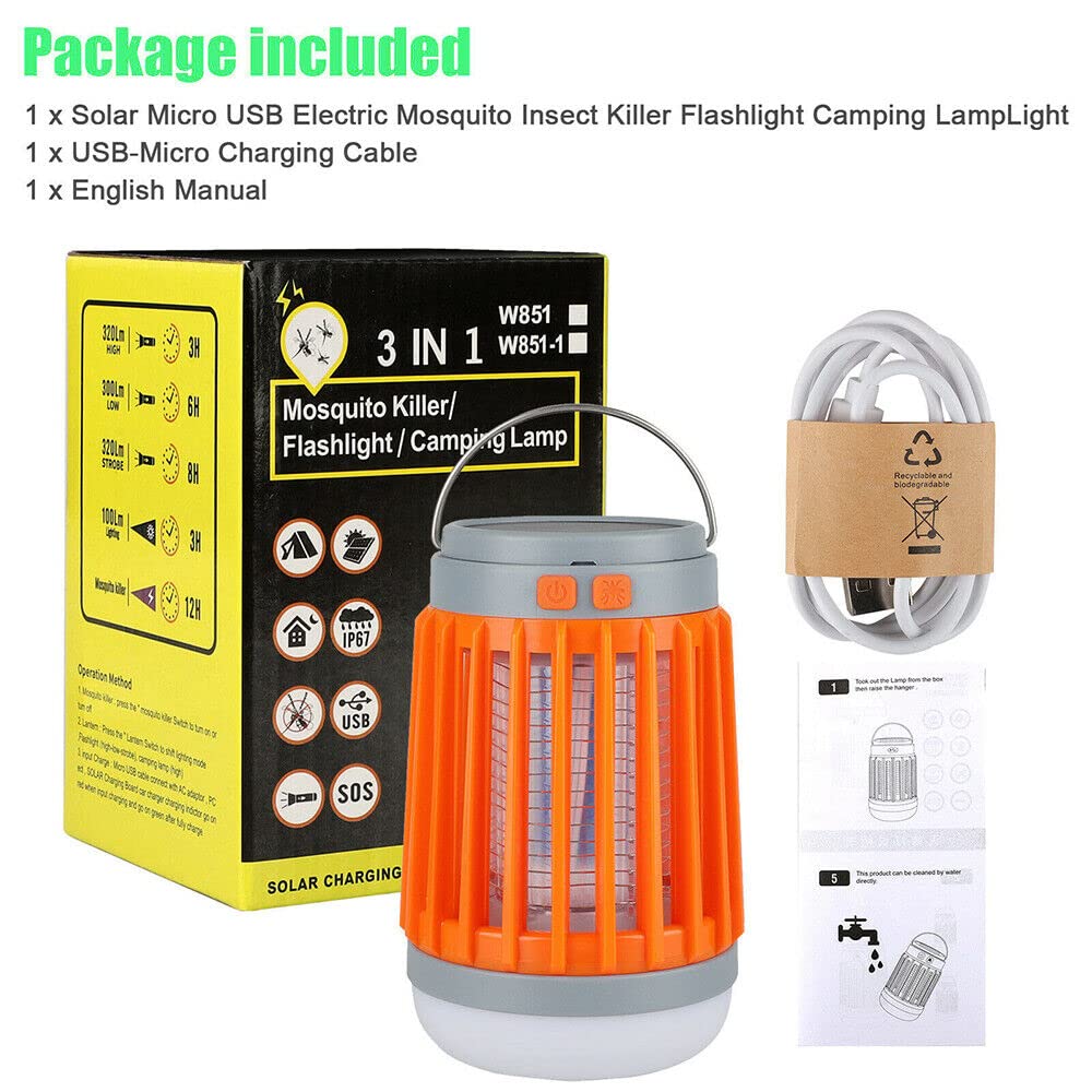 2Pack Solar Bug Zapper Light Bulb 3 in 1 Mosquitoes Killer USB Rechargeable Camping Light Flashlight,IPX6 Waterproof Portable Light Bulb Zapper Outdoor for Travel Hiking,Doorway,Balcony,Corridor