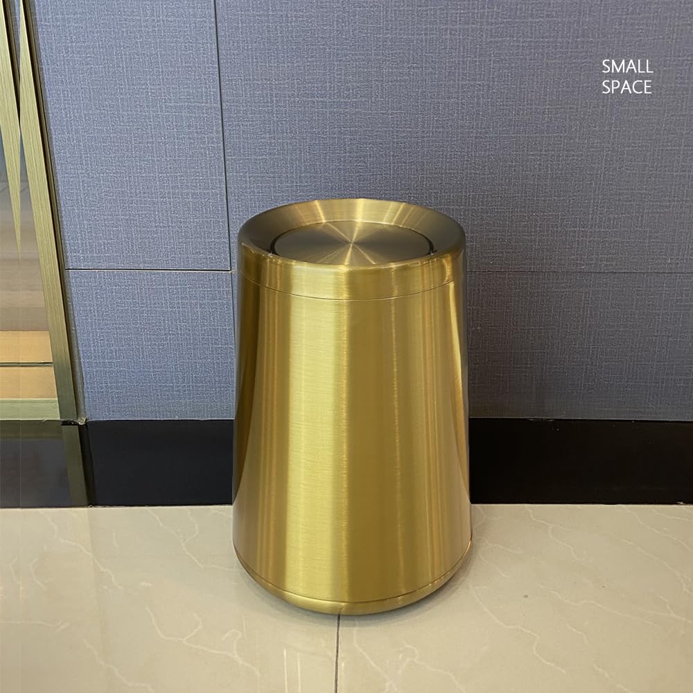 YOJIA 8L / 2.1Gal Gold Brushed Stainless Steel Trash Can with Swing Cover,Gold Bathroom Trash can ，Decorative Garbage Can for Bathroom, Living Room, BedroomOffice, Hotel, RV (32A gold-8L)