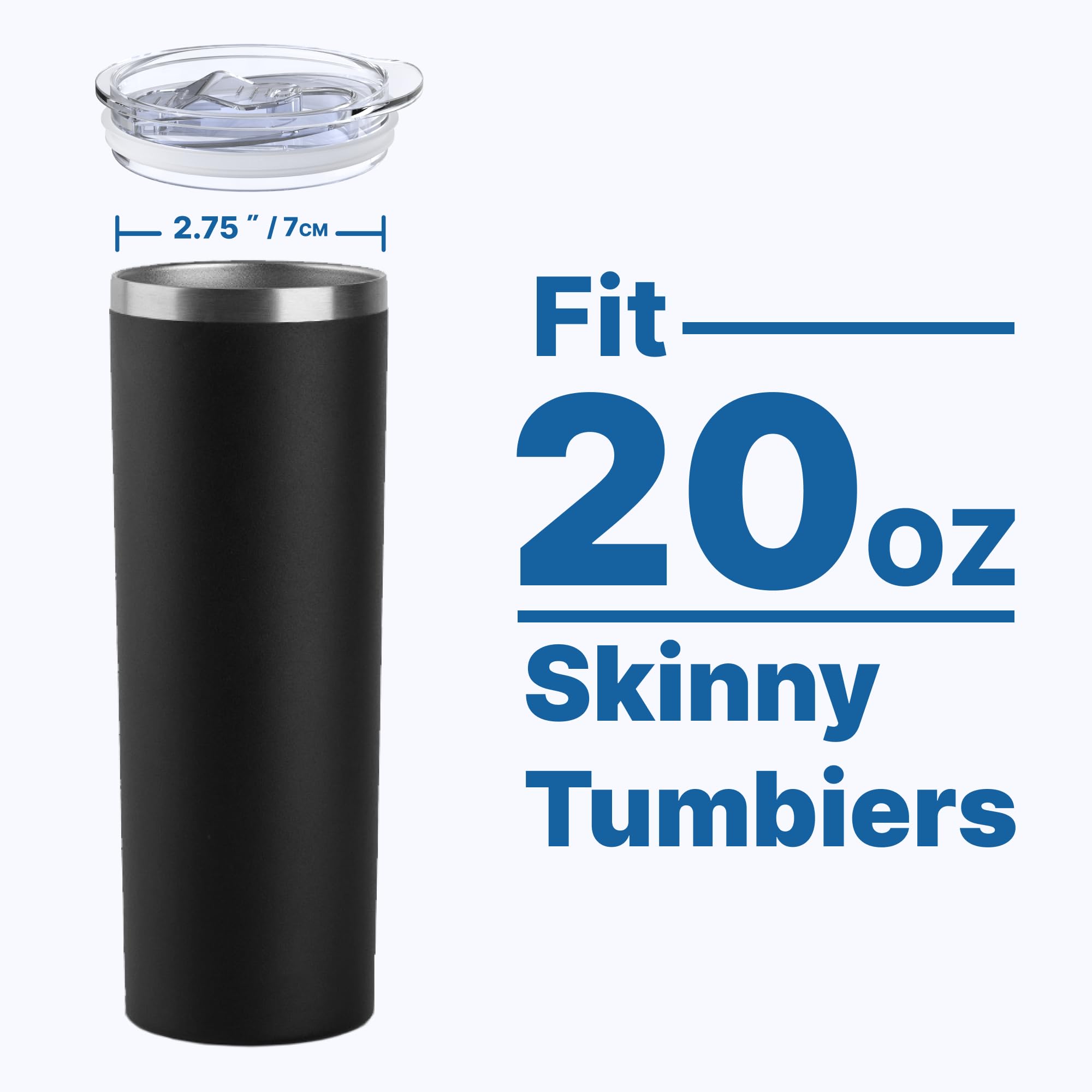 Bluwing 20 oz Skinny Tumbler Lids for SUNWILL, BJPKPK, koodee, Spill Proof Splash Resistant Covers Fits 2.73-2.75in Skinny Tumbler