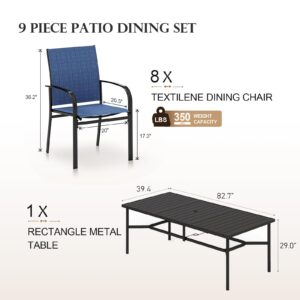 HERA'S HOUSE 9 Pieces Patio Dining Set, 8 x Textilene Patio Chairs and 1 x 83 Large Rectangle Dining Table, Outdoor Furniture Set for Deck Garden Backyard Lawn Poolside