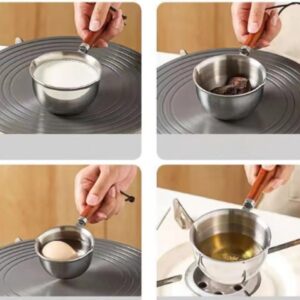 Mini Milk Warmer Pot Stainless Steel Milk Warmer for Coffee, Small Saucepan Heating Cookware Soup Wamer Pan with Heat Resistand Wooden Handle (300ml)