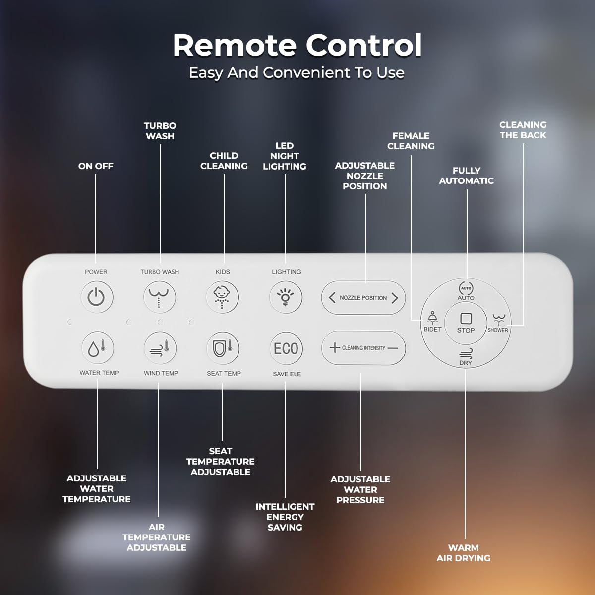 GenieBidet Electric Heated Smart Bidet. Unlimited Warm Water-Self Cleaning-Heated Seat-Elongated-Wireless Remote Control-Convenient Nightlight-Oscillating Wash. USA Customer Support/Service. (EB4000e)