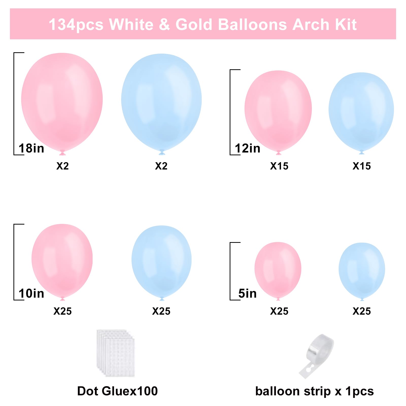 Pink and Blue Balloons Garland Arch Kit, 134pcs Gender Reveal Balloon Garland Arch Kit for Boy or Girl Gender Reveal Decorations Birthday Party Baby Shower Decorations