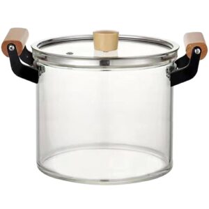 hgjgwqh clear glass pot for cooking borosilicate glass stovetop pot with lid and wooden handle large glass saucepan with cover on stove nonstick glass simmer pot for home kitchen restaurant,5.5l