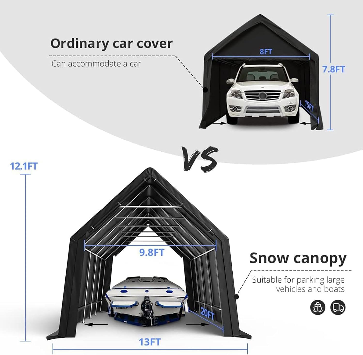 KING BIRD 13' x 20' Heavy Duty Carport Anti-Snow Carport, Full-Size Truck, Outdoor Storage Shelter Shed Instant Garage Car Canopy with Reinforced Ground Bars