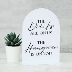 acrylic wedding bar sign with stand- 5"x7" white arch acrylic wedding sign and base,1/8" thick | modern calligraphy black lettering acrylic table sign for wedding & party