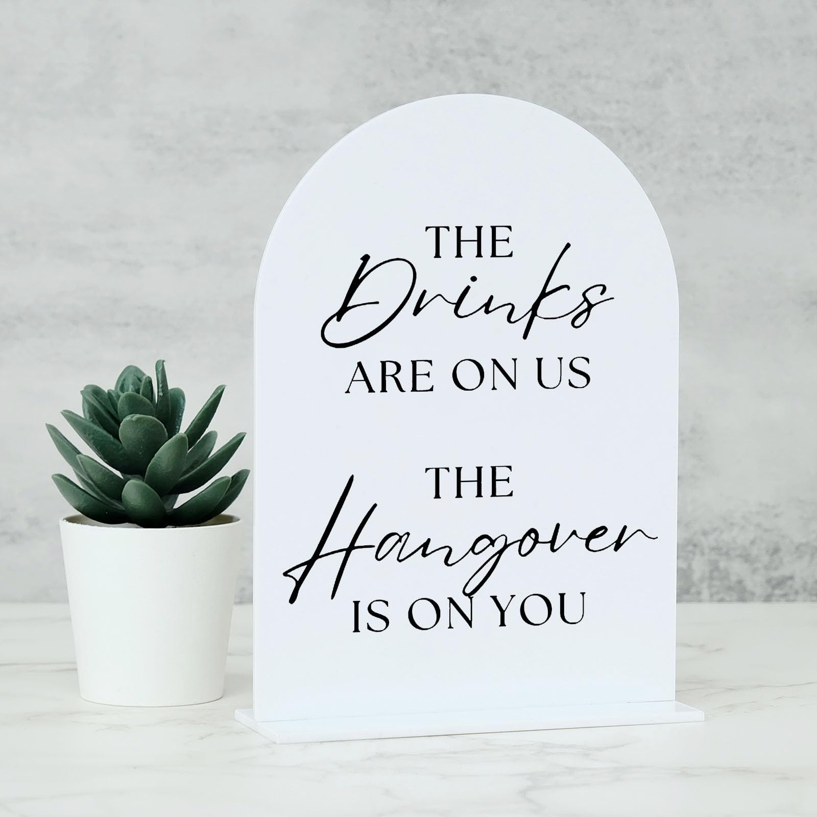 Acrylic Wedding Bar Sign with Stand- 5"x7" White Arch Acrylic Wedding Sign and Base,1/8" Thick | Modern Calligraphy Black Lettering Acrylic Table Sign for Wedding & Party