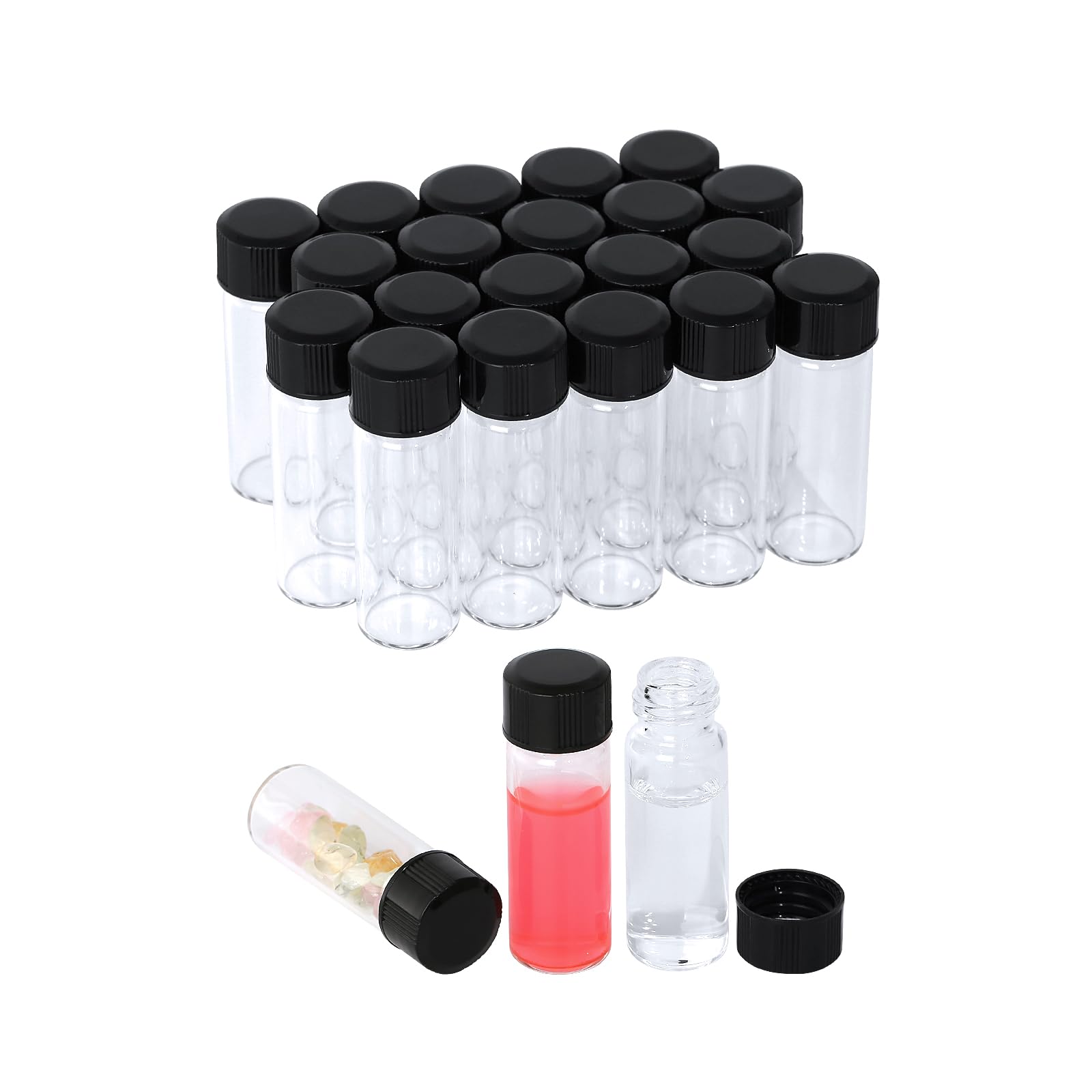 Asherxin 20 Pack 4ml Clear Glass Vials with Screw Caps Small Vials Liquid Bottle Vials for Essential Oil