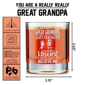 MINIVINE Christmas Gifts For Grandpa - Grandpa Gifts From Granddaughter, Grandson - Grandpa Birthday Gifts - Promoted To Grandpa, Grandchildren, Grandkids - 10oz Whiskey Rock Glass