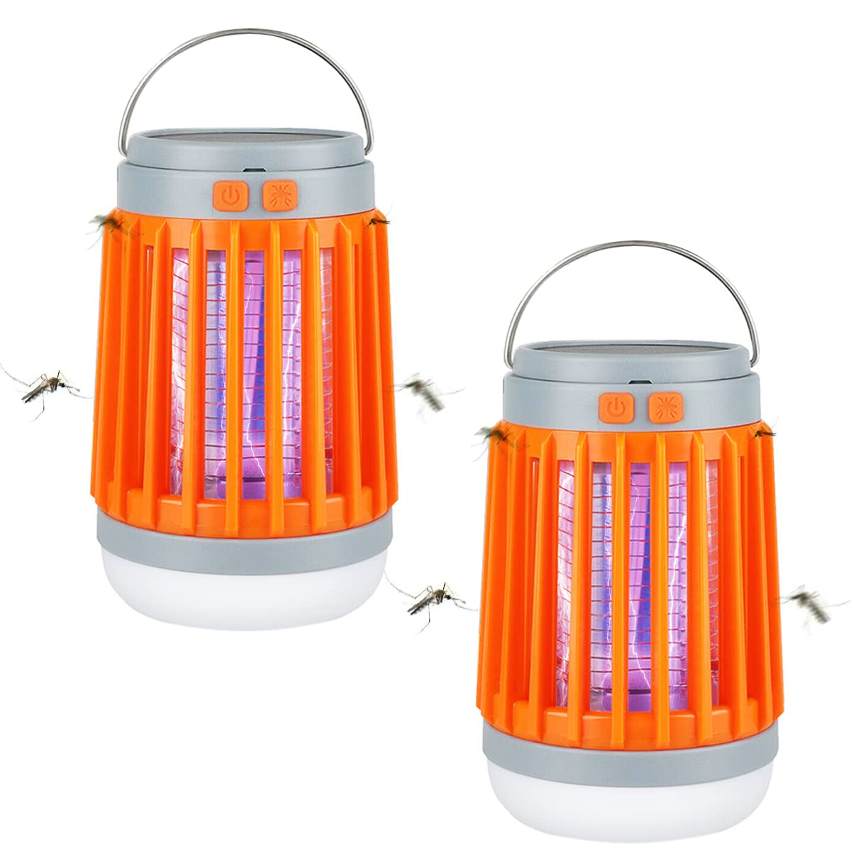 2Pack Solar Bug Zapper Light Bulb 3 in 1 Mosquitoes Killer USB Rechargeable Camping Light Flashlight,IPX6 Waterproof Portable Light Bulb Zapper Outdoor for Travel Hiking,Doorway,Balcony,Corridor