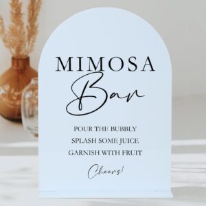 Acrylic Mimosa Bar Sign with Stand- 5"x7" White Arch Acrylic Wedding Sign and Base,1/8" Thick | Modern Calligraphy Black Lettering Acrylic Table Sign for Wedding & Party