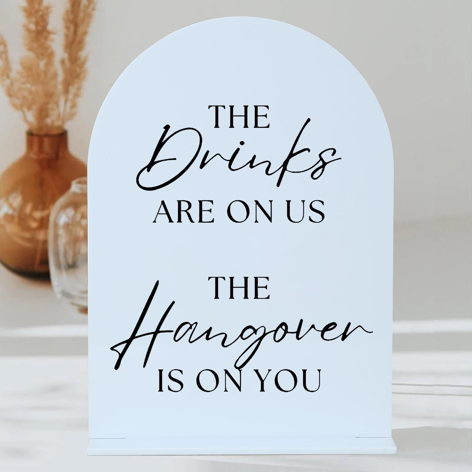 Acrylic Wedding Bar Sign with Stand- 5"x7" White Arch Acrylic Wedding Sign and Base,1/8" Thick | Modern Calligraphy Black Lettering Acrylic Table Sign for Wedding & Party