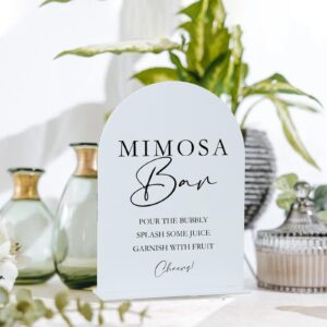 Acrylic Mimosa Bar Sign with Stand- 5"x7" White Arch Acrylic Wedding Sign and Base,1/8" Thick | Modern Calligraphy Black Lettering Acrylic Table Sign for Wedding & Party