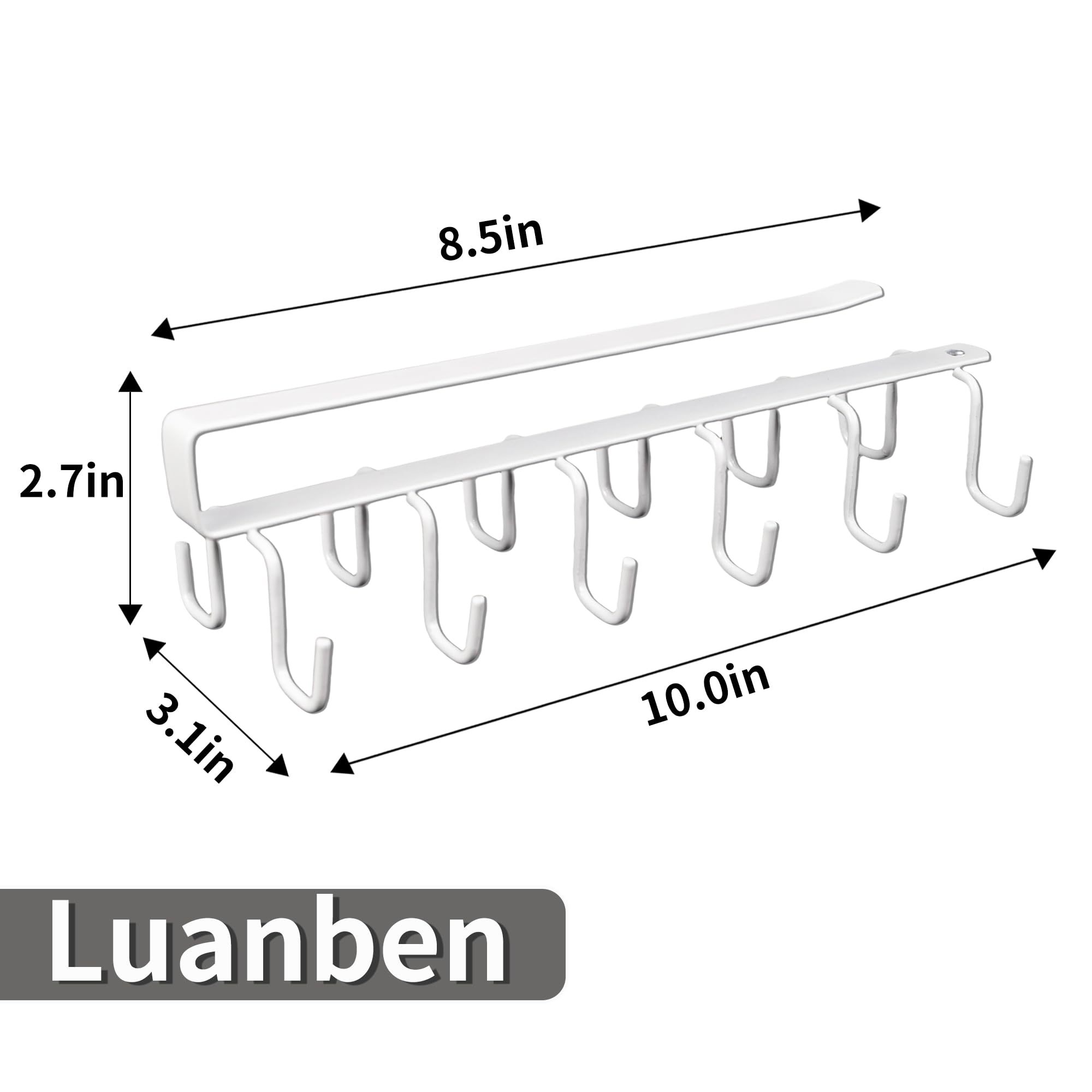 Luanben 2 Pieces White Cabinet Mug Hooks 24 Pieces Double Row Hooks, can Hang Coffee Cups/Cup Holders Under Kitchen cabinets/Hand Towels/Scarves/Ties, etc., no Need to Drill Holes (2 pcs, White)