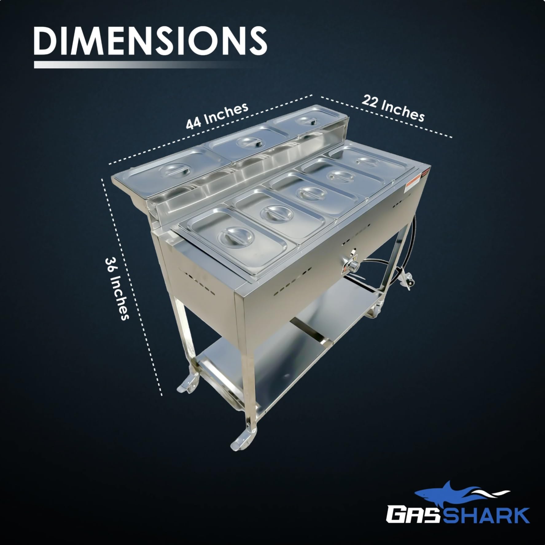 Acero Pro 5 Container Outdoor Steam Table Food Warmer Cart (Propane) - 3 Condiment Containers - Total 8 Standard 1/3 Pans (12" x 6" x 4") - Stainless Steel - Portable for Home, Commercial, & Catering