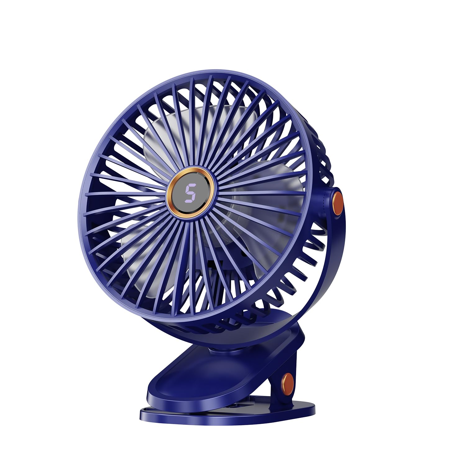 AbuDodo Portable Clip on Fan with LED Light, Digital Display, Quiet, 5-Speed Rechargeable Mini Table Fan, 360° Rotation: Personal Cooling Device for Home, Office, Stroller, Camping, Outdoor - Blue