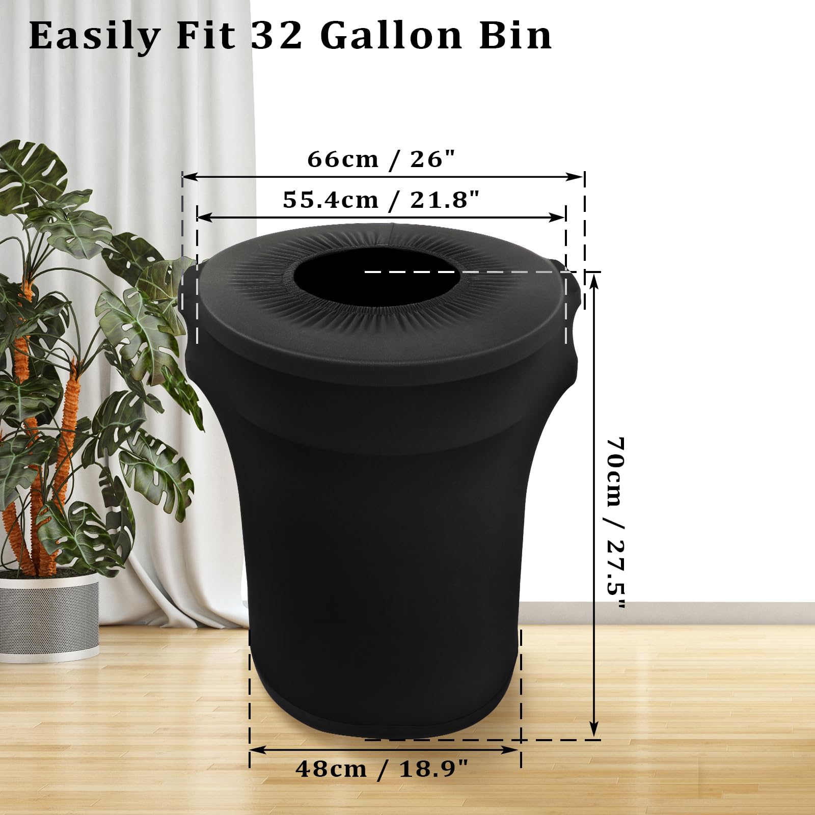 JUXYES 32 Gallon Outdoor Stretch Trash Can Covers for Banquets Wedding, Black Spandex Waste Container Cover Decorative Cover for Outside Household Kitchen Bin, Hide The Ugly Garbage Cans, Pack of 2