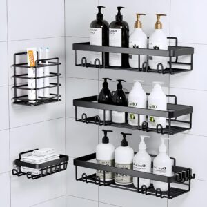 infinite shower caddy, bathroom organizers and storage, black shower shelves for bathroom accessories shower organizer bathroom shelves stainless steel wall rack baskets adhesives mounted(5 pcs)