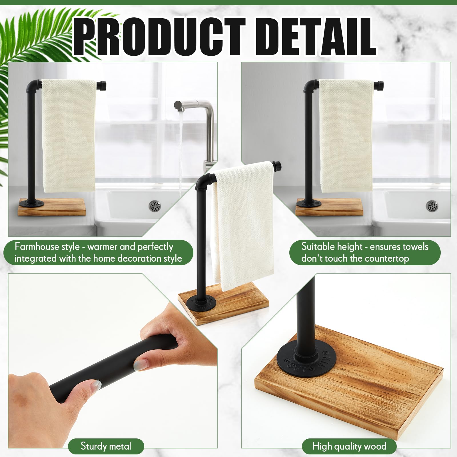 Juexica Hand Towel Holder Stand 15 Inch Farmhouse Towel Holder Towel Racks Hand Towel Stand with Heavy Base for Bathroom Kitchen Countertop Desktop Standing, Black (L Style)