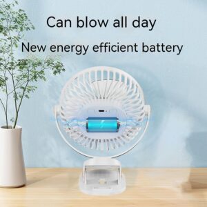 AbuDodo Portable Clip on Fan with LED Light, Digital Display, Quiet, 5-Speed Rechargeable Mini Table Fan, 360° Rotation: Personal Cooling Device for Home, Office, Stroller, Camping, Outdoor - Blue