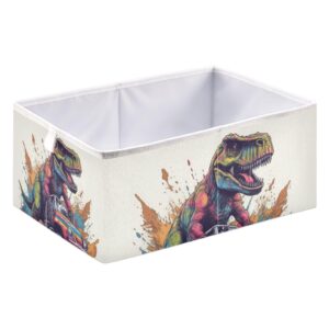 YMGQYJ Rex on Monster Truck Collapsible Storage Cube, Organizing Basket with Support Board for Shelf Closet Cabinet 11×11×11 in