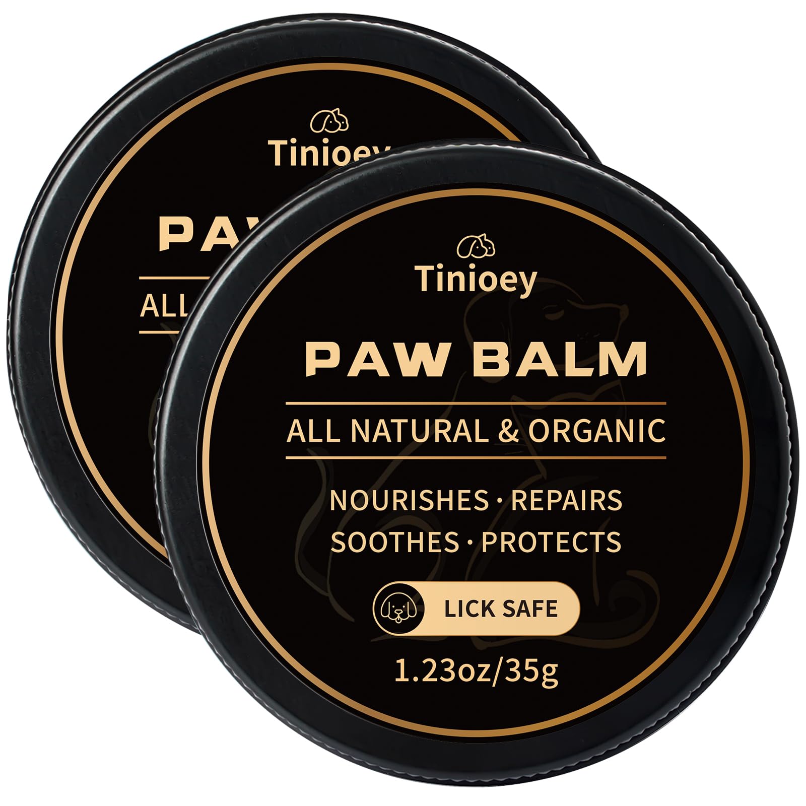 Tinioey All-Natural Lick Safe Dog Paw Balm for Dogs & Cats | 2 Pack Dog Paw Pad Balm Paw Protector, Moisturizer & Soother for Dry Cracked Paws, Noses & Elbows | Snout Soother for Dogs (1.23oz *2)