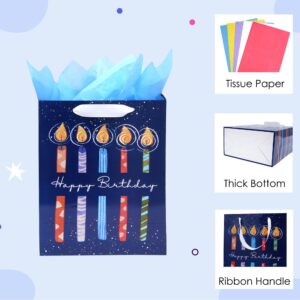 8 Pack Birthday Gift Bags Assorted Sizes (2 Extra Large 15", 3 Large 13",3 Medium 9"), Birthday Gift Bags with Ribbon Handle and Tissue Paper,Reusable and Perfect For Birthday Gift Wrapping Present