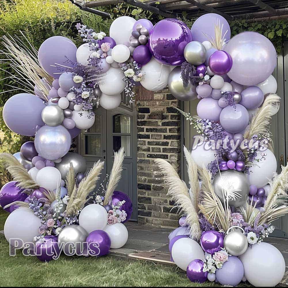 Purple White Balloons - Double Stuffed Lavender Pastel Light Purple Pearl Balloon Garland Metallic Purple Silver Balloon Arch Kit for Baby Shower Bridal Wedding Birthday Graduation Party Decoration