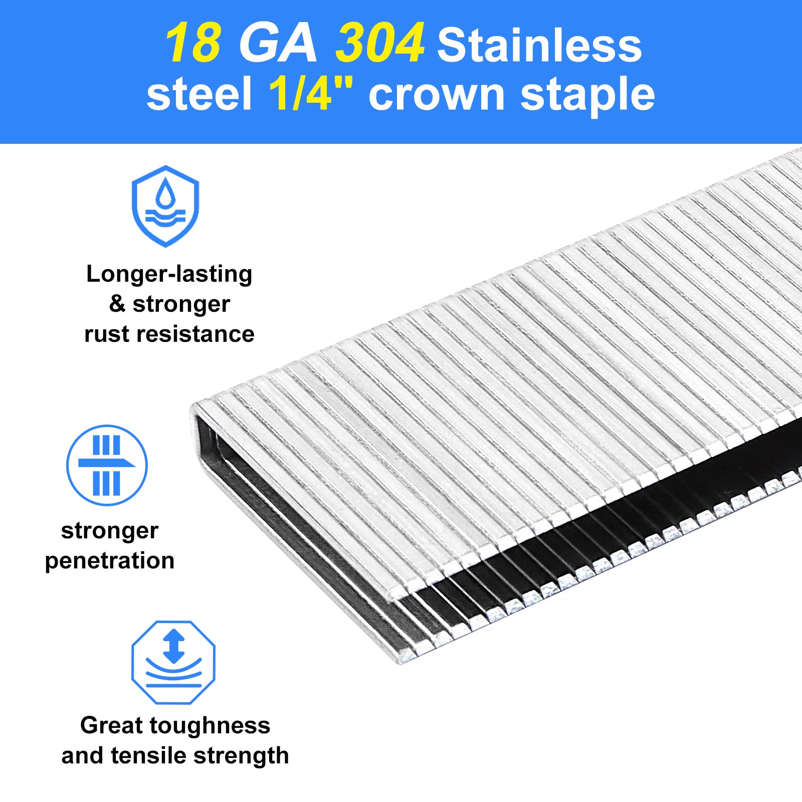 SimCos 18 Gauge 1/4" Narrow Crown 304 Stainless Steel Staples 1 Inch 960 Counts for 18 GA Pneumatic or Electric Stapler or Staple Gun