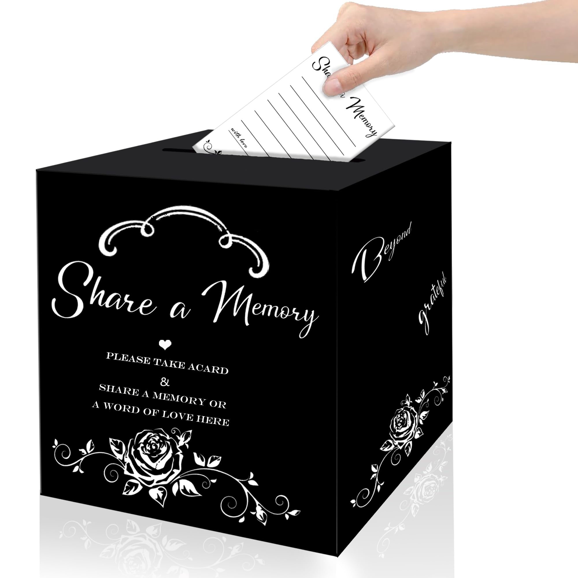 HAHZY Share a Memory Cards Box, Memory Cards Box for Collections of Life, Large Black Cards Box Ideas for Funeral Graduation Wedding Bridal Shower Birthday Anniversary Retirement (8.66inch)