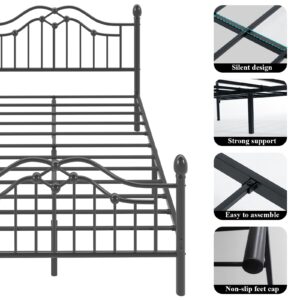 LOEWAY Full Metal Bed Frame with Classical Headboard and Footboard, Platform Bed Frame with Sturdy Metal Slats Support, Adequate Under Bed Storage, No Box Spring Needed, Easy Assembly, Black