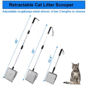 HEOIZI 2 in 1 Cat Litter Scoop, Chicken Poop Scooper,Retractable Cat Litter Metal Shovel, 22.4"-42" Longer Sifting Shovel Cat Litter Scooper for Cats/Rabbit/Dog Use