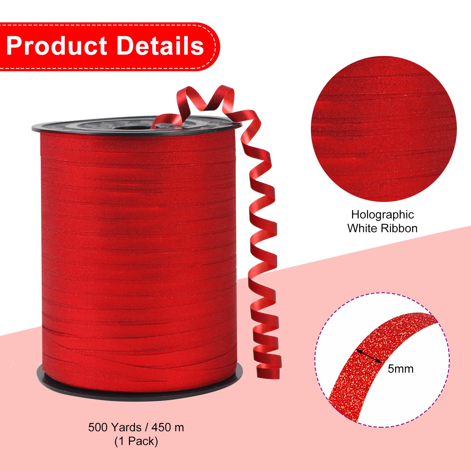 500 Yard Red Ribbon, Shiny Metallic Curling Ribbon, for Party Festival Art Craft Decor,Florists, Weddings, Crafts and Gift wrap (Red Glitter)