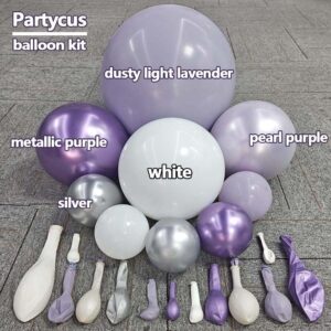 Purple White Balloons - Double Stuffed Lavender Pastel Light Purple Pearl Balloon Garland Metallic Purple Silver Balloon Arch Kit for Baby Shower Bridal Wedding Birthday Graduation Party Decoration