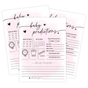 your main event prints 50 baby predictions cards - minimalist - baby shower game, new mom & dad card, new parent message advice book, fun party (pink)