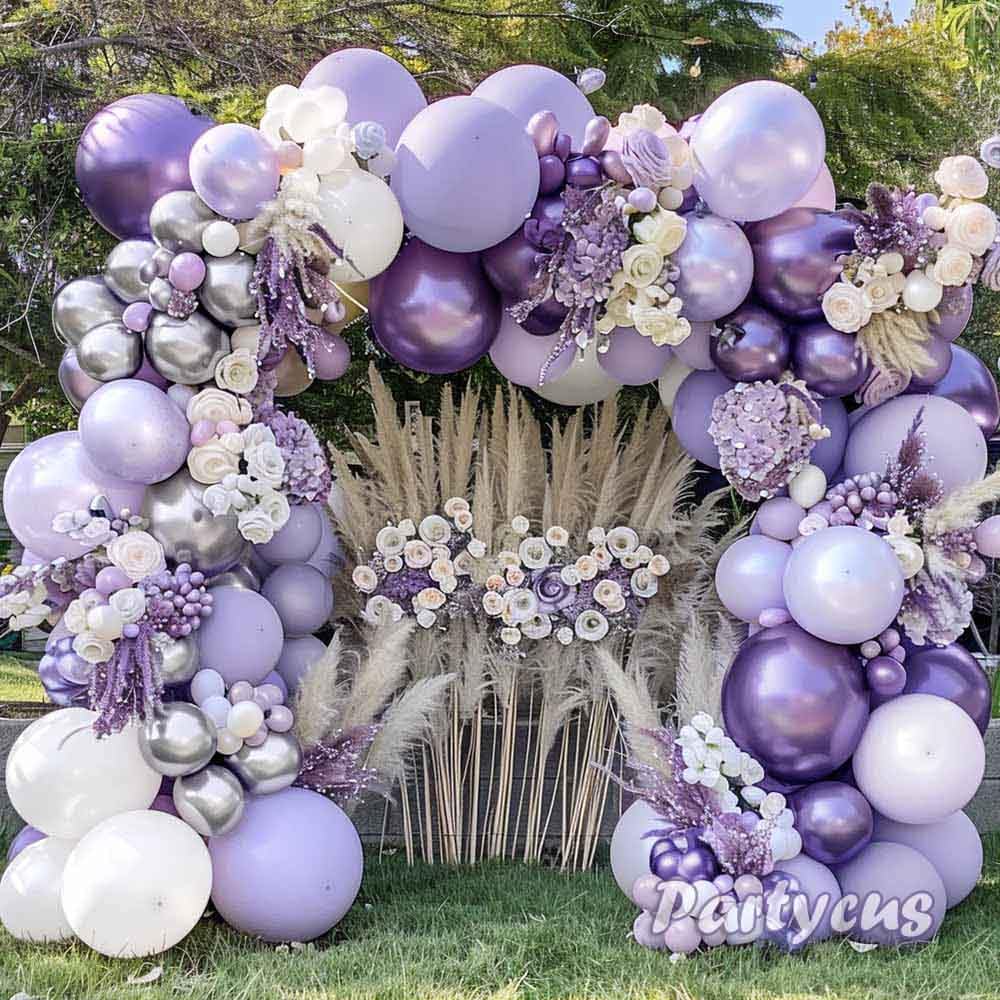 Purple White Balloons - Double Stuffed Lavender Pastel Light Purple Pearl Balloon Garland Metallic Purple Silver Balloon Arch Kit for Baby Shower Bridal Wedding Birthday Graduation Party Decoration