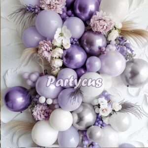 Purple White Balloons - Double Stuffed Lavender Pastel Light Purple Pearl Balloon Garland Metallic Purple Silver Balloon Arch Kit for Baby Shower Bridal Wedding Birthday Graduation Party Decoration