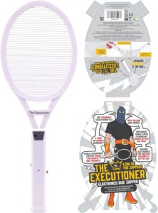 the executioner fly zapper mosquito, wasp, bug, insect killer swatter electric fly zapper racket single layer for efficient zapping indoor outdoor (white)