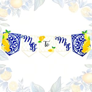 lemon bridal shower decorations miss to mrs sign capri lemon engagement banner blue tiles lemon bride to be banner fruit lemon bachelorette party decorations