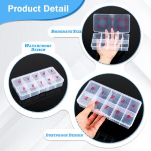 Mozeat Lens 2 Pieces Nail Tip Box Plastic Nail Organizer Storage Boxes with 10 Number Spaces Transparent False Nail Tip Storage Case Container Clear Plastic Grid Box for Fingernail Crystal, Jewelry