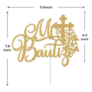 Mi Bautizo Cake Topper, Mi Primera Comunion, First Holy Communion, Bridal Shower/Wedding/Baptism/Christening Baby Shower Party Decorations, Gold Glitter