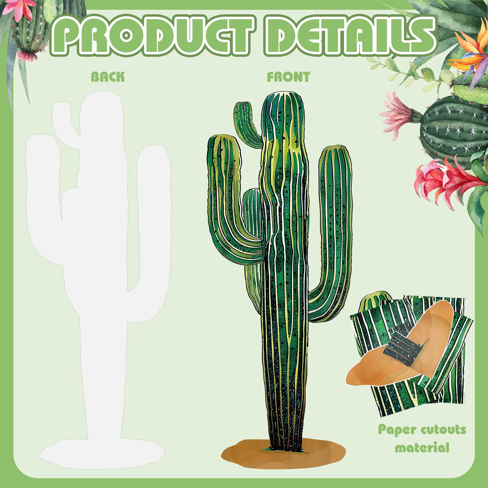 2 Pcs 6 Feet Large Boho Cactus Wall Decor Jointed Cactus Cutouts Wall Stickers Tropical Cacti Wall Decals Stickers Bohemian Green Botanical Cactus Decorations for Classroom Bedroom Cinco De Mayo