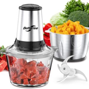 Food Processor, Meat Grinder & Veggie Chopper with 2 Bowls (8 Cup+8 Cup) - Includes 1 Set of Bi-Level Blades, 500W Powerful Electric Food Chopper for Baby Food Meats Vegetable and Nuts