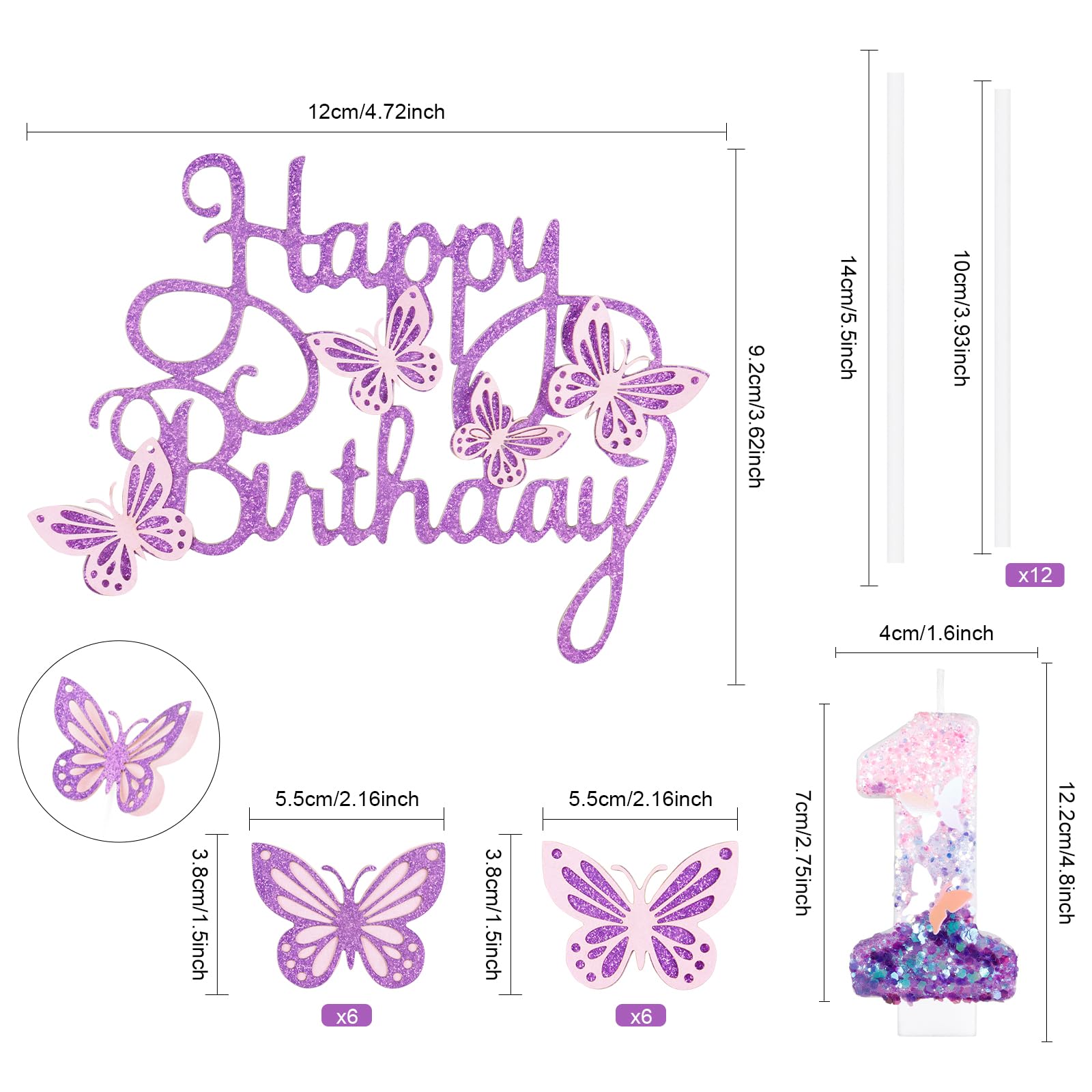 iNINGER Birthday Candles,Number 4 Candle,Butterfly 4th Birthday Decorations for Women/Girl,Cupcake Candle for Party,Purple Handmade Sequin Numeral Candle Wedding Cake Topper Anniversary Party Decor