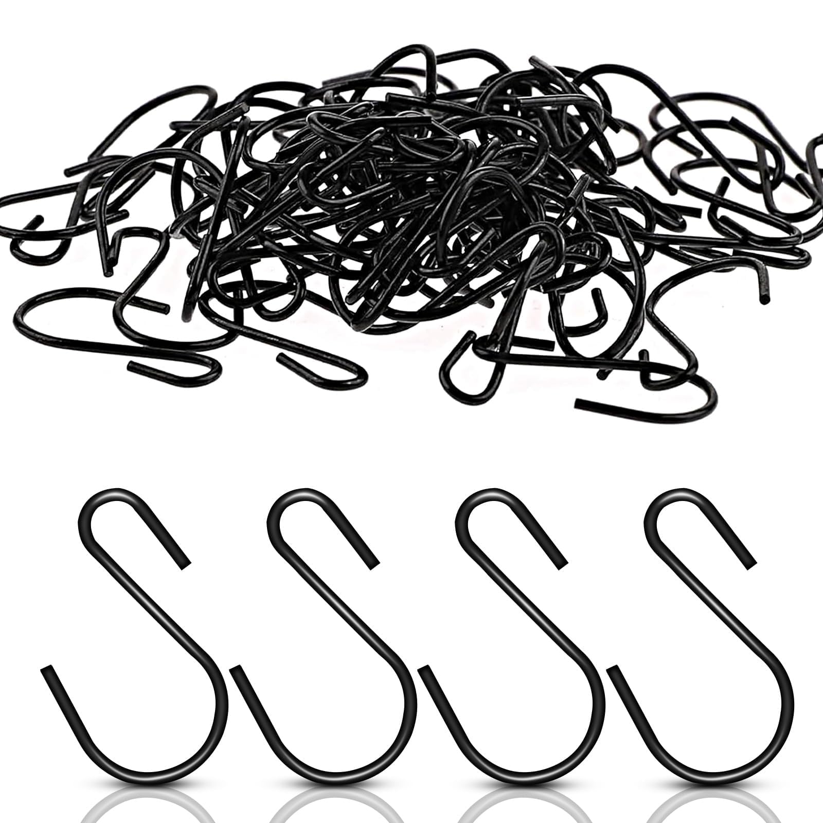 Pretwad 60PCS Mine S Hooks for Hanging,Black Small S Hooks for Hanging Made of Metal Iron,Hanging Hooks for Minor Items,Kitchenware,Potted,Bath Ball,Cups,Plants,Jewelry(1 Inch)