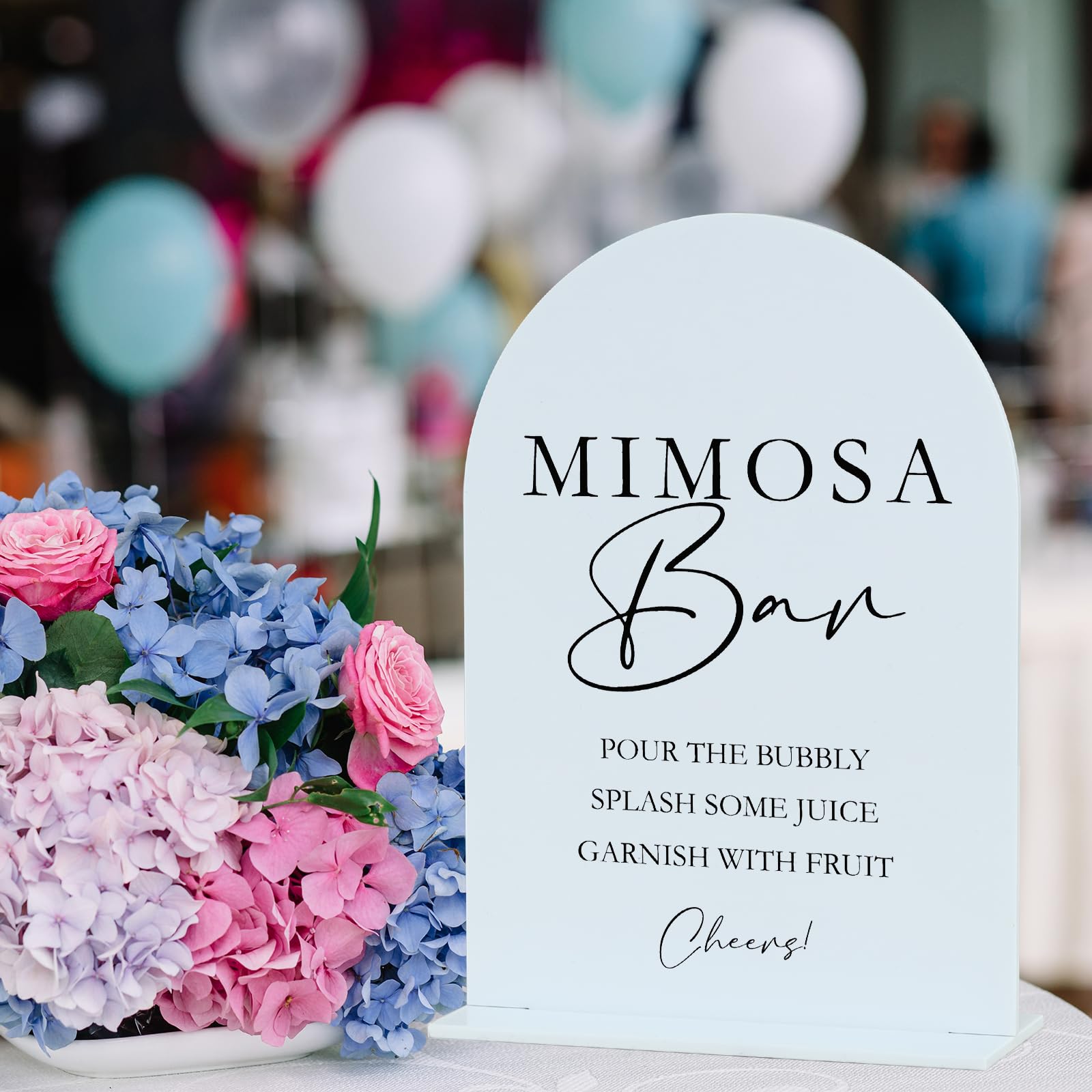 Acrylic Mimosa Bar Sign with Stand- 5"x7" White Arch Acrylic Wedding Sign and Base,1/8" Thick | Modern Calligraphy Black Lettering Acrylic Table Sign for Wedding & Party