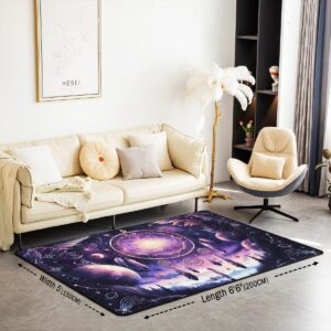 Dream Catcher Rug 3'x5',Purple Boho Dream Catcher Decor Area Rug for Girls Women Men Teens,Galaxy Bohemian Feather Print Non Shedding Rug for Bedroom Playroom Living Room