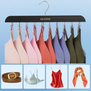 NiHome Double-Row Rotating Hooks Bra Hanger with 20 Stainless Steel Hooks, Space-Saving Organizer for Lingerie, Scarves, Ties & Accessories, Optimizes Closet Order Fits Standard Closet (Black, 2PCS)