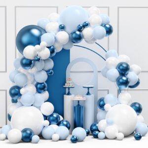 blue balloon garland arch kit, 134pcs blue and white party balloons arch kit for baby shower, birthday, bridal shower, graduation, winter wonderland party decorations